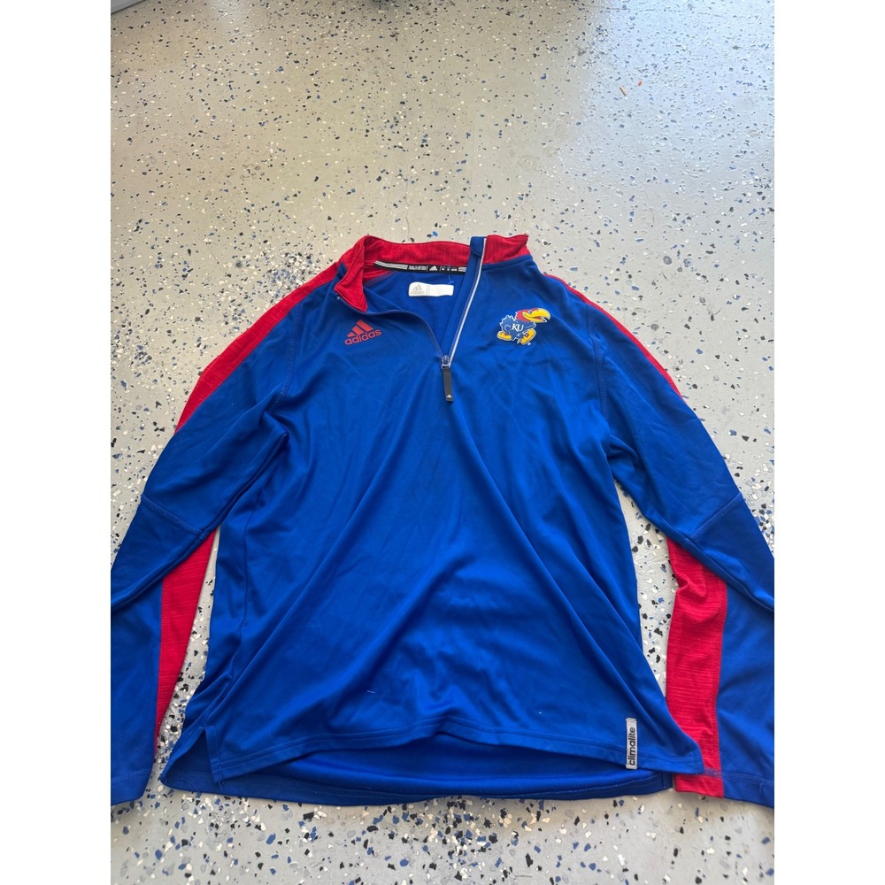 Adidas Kansas Jayhawks Pullover Quarter Zip Climalite Shirt Mens M